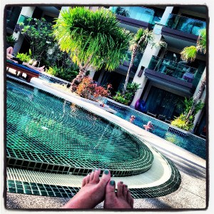 foot selfies by the sunset wing pool
